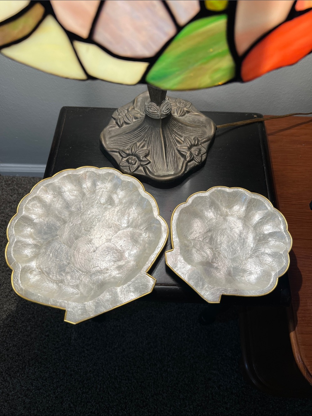 Pearlescent Shell Trinket Dishes with Gold Trim - Set of 2